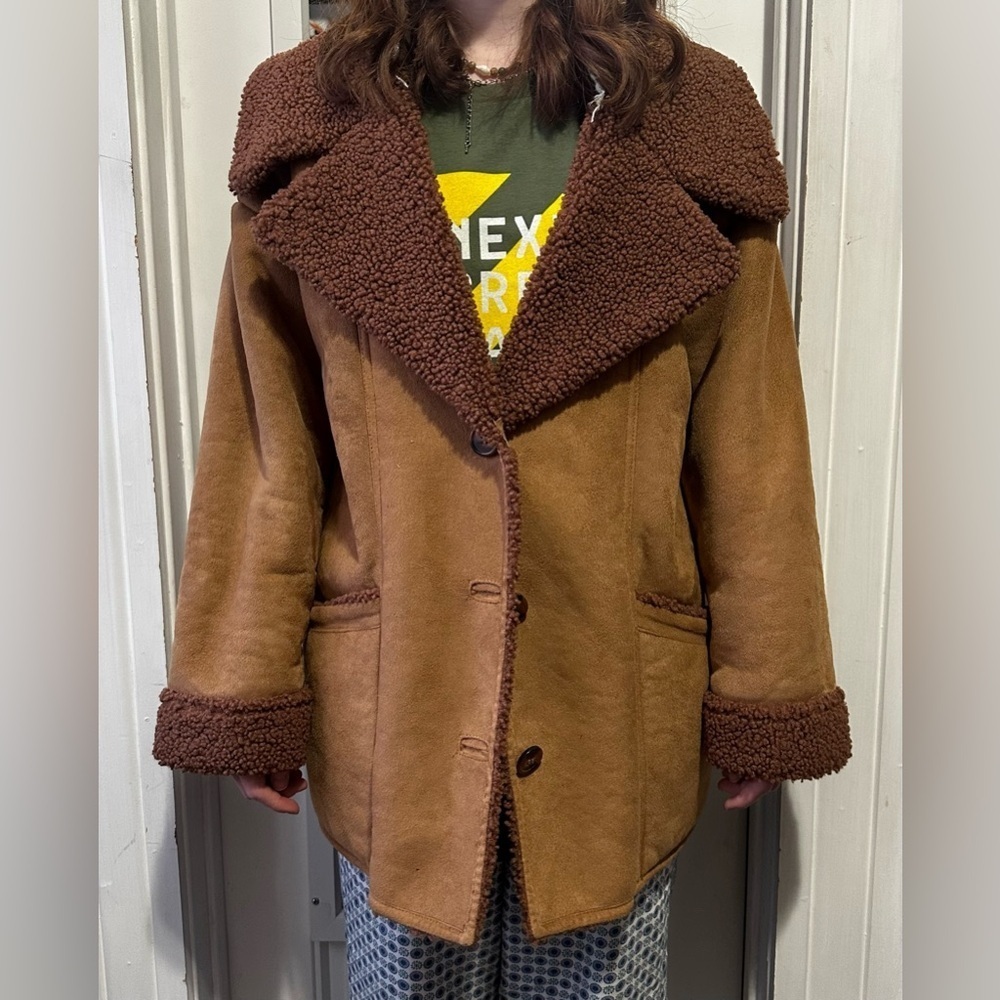 Free People Diogo Shearling Suede Sherpa Jacket Coat XS EUC - Picture 14 of 15